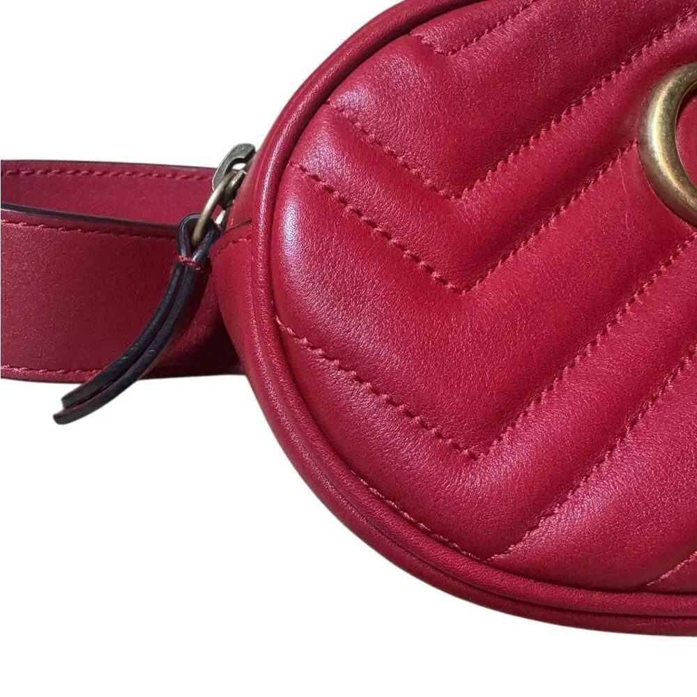 Gucci Red Chevron Quilted Matelasse Leather GG Marmont Waist Belt Bag Auth - Picture 9 of 16
